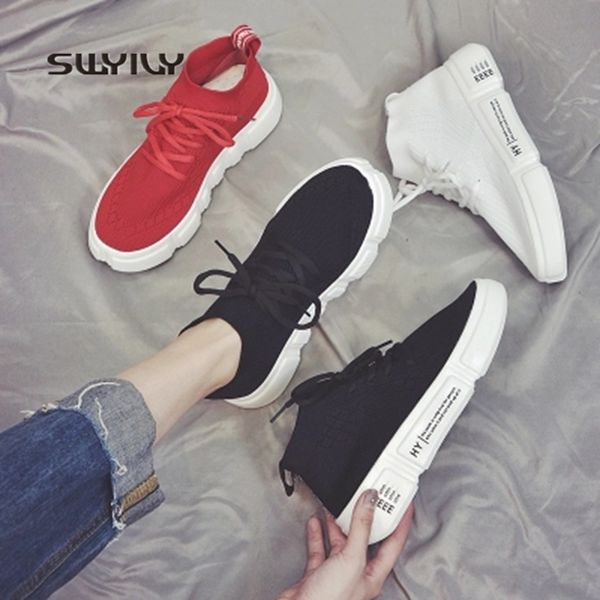

swyivy sneakers women woven elastic socks shoes 2018 new breathable slip-on running shoes women platform light weight espadrille