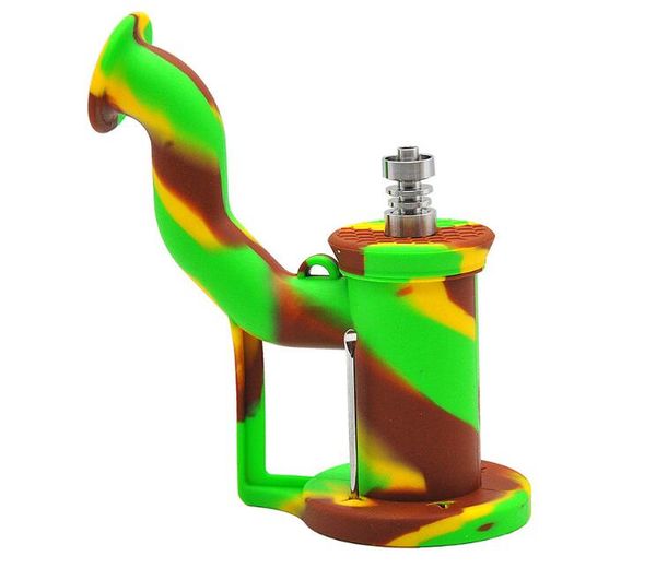 

Здоровый силиконовый портативный dab rig водопровод курительное устройство с 10 мм совместных титана ногтей и силиконовый контейнер