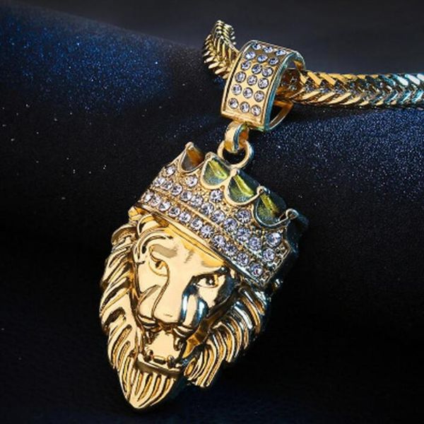 

designer jewelry iced out chains gold chains for men pendant necklace delicate jewelry gift personality full iced out rhinestone lion tag, Silver