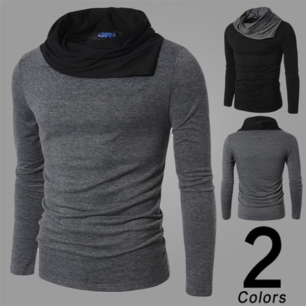 

Hot Fashion Long T Shirt Grey Black Mens Slim Fit Casual Top Design Turndown Collar Sweatshirts Men's Clothing 2 Color 4 Size