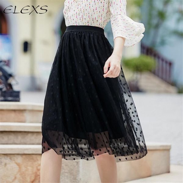 

elexs autumn & winter fashion lace skirt faldas big swing skirts womens high waist tulle skirt e7955, Black