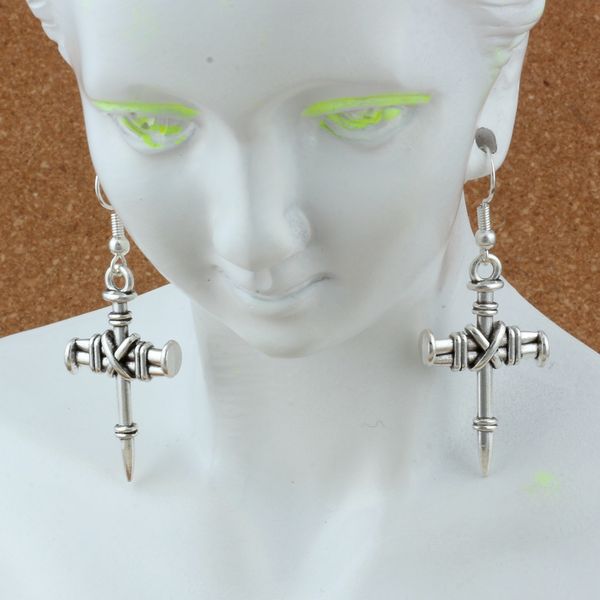 

Nail cross Earrings Silver Fish nail cross Earrings Silver Fish Ear Hook 20pairs/lot Antique Silver Chandelier Jewelry 20x51mm A-210e