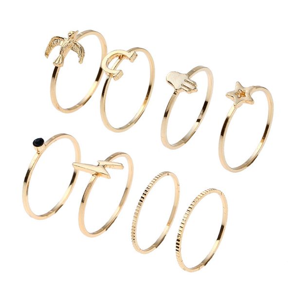 

new peace dove pentagram combination ring golden pop 8 piece set jewelry yiwu small ornaments wholesale, Silver