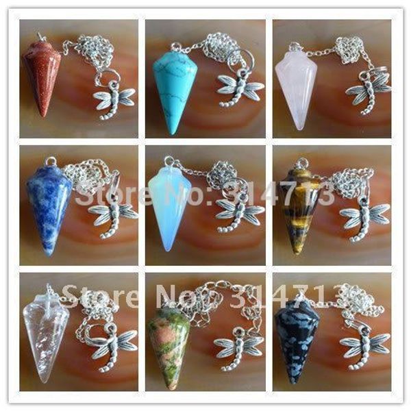 

min.order 10$ mix) beautiful wholesale 9pcs/lot mixed stone pendulum semi-precious jewelry pendant bead we2, Black