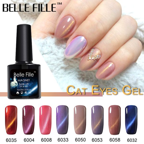 

belle fille magnetic cat eye 10ml uv nail gel polish 60 color soak off uv gel lacquer lak cat's eye nail hybrid varnish, Red;pink