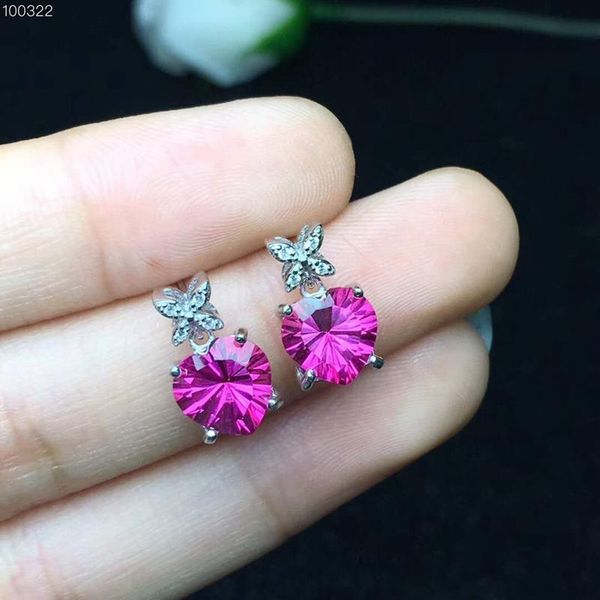 

925 sterling silver pink z stud earrings with pink heart natural gemstone 8 x 8 mm, Golden;silver