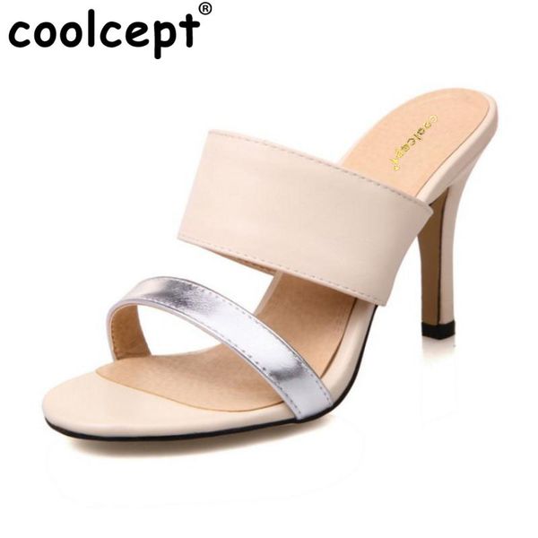 

Coolcept сексуальные высокие каблуки женские сандалии с открытым носком тонкий каблук мягкие летние тапочки женская обувь для партии размер 33-43