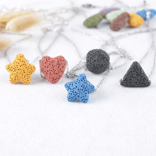 

9 цвет / много lava rock ожерелья треугольник звезда сердце рыбы форма капли бисер эфирное масло диффузор камень кулон для женщин ювелирные, Silver