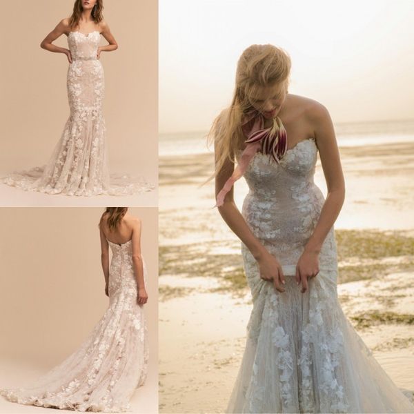 

2020 русалка свадебное платье полное кружева аппликации милая свадебные платья sexy backless bhldn пляж свадебные платья сшитое, White