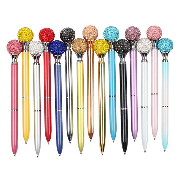 

15pcs/lot kawaii crystal round ballpoint pen colorful 15 colors black/blue refill creative novel student gift&office stationery, Blue;orange