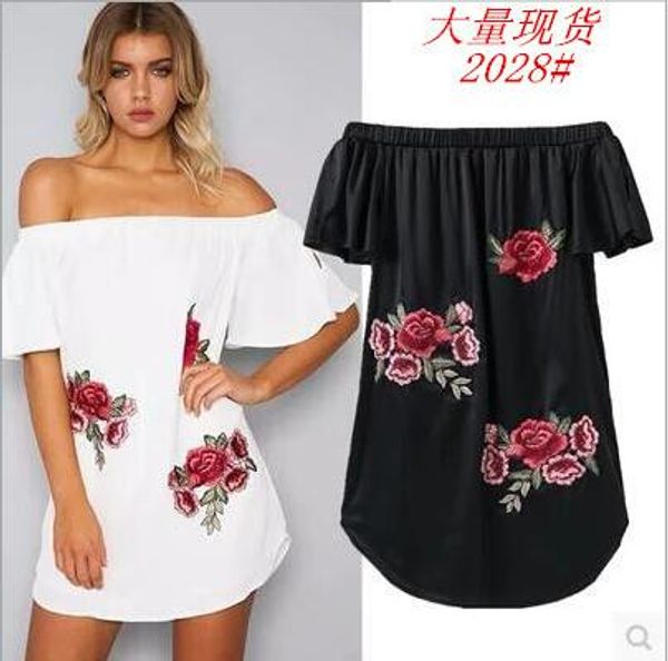 

selling 2018 plus size slash women's fashion clothing off shoulder summer white causal dress sleeve ladies party gowns dresses, Black;gray