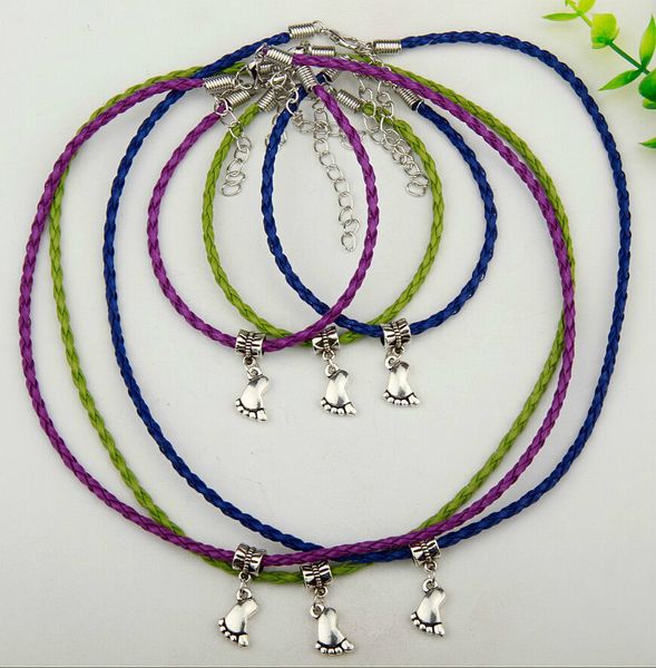 

горячая 10 компл. сплава античное серебро жир ноги шарм кулон многоцветный плетеный канат ожерелье браслет наборы мода женщины ювелирные изд, Silver
