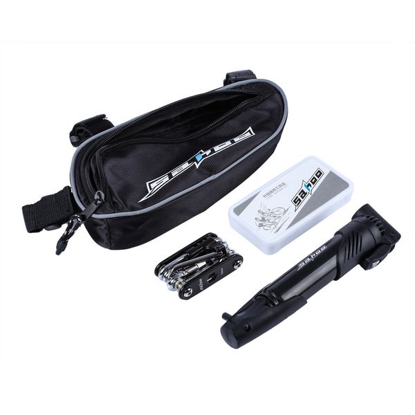 

sahoo 15 in 1 bicycle cycling multifunctional repair tools tire tyre glue patch pump kit with bag