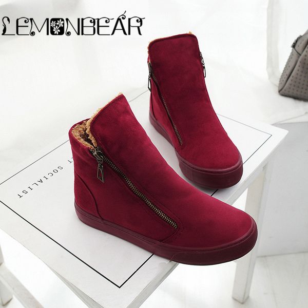 

women's winter shoes pu leather boots brand women winter shoes ankle boot with platform soft snow boots lady flat, Black