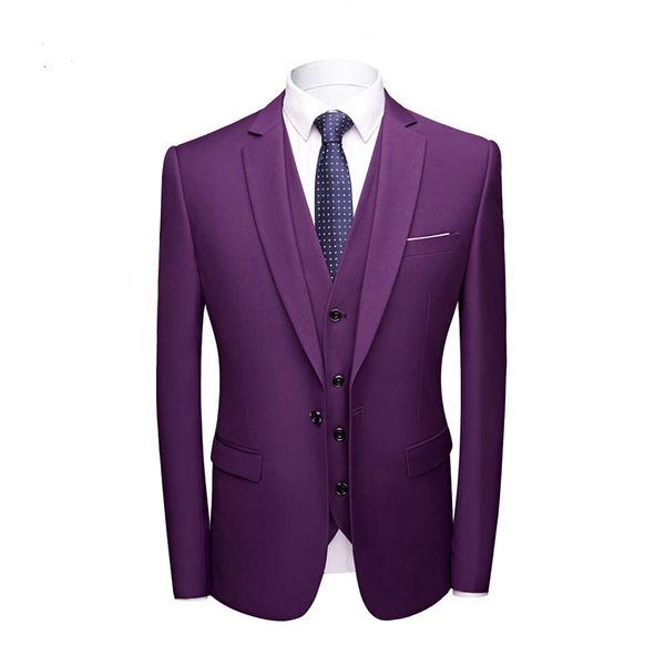 

notched collar men suits dark purple one button dinner party three pieces (jacket+vest+pants) trim fit wedding tuxedos, White;black