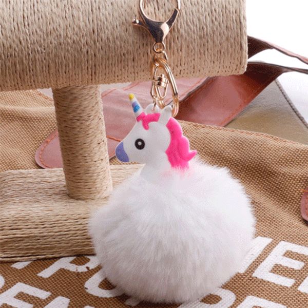 

Unicorn Fur Pompon Ball Keychain Multicolor Key Rings Animal Fur Ball Car Key Holder Women Bag Car Pendant Unicorn Keyfob 20 Styles H604Q