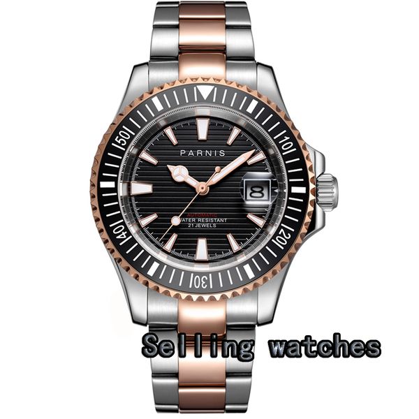 

luxury 41mm rose gold plated case watch black dial sapphire glass luminous ceramic bezel miyota automatic wristwatch men, Slivery;brown
