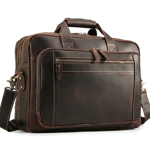 

men leather 15.6" lapbriefcase business shoulder bag tote computer bags satchel work bag women retro style famous