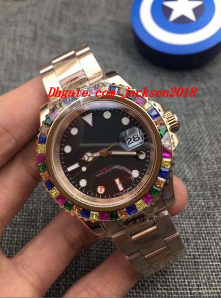 

luxury watches 2018 rose gold rainbow diamond 116695sats new steel bracelet automatic fashion men's watch wristwatch, Slivery;brown