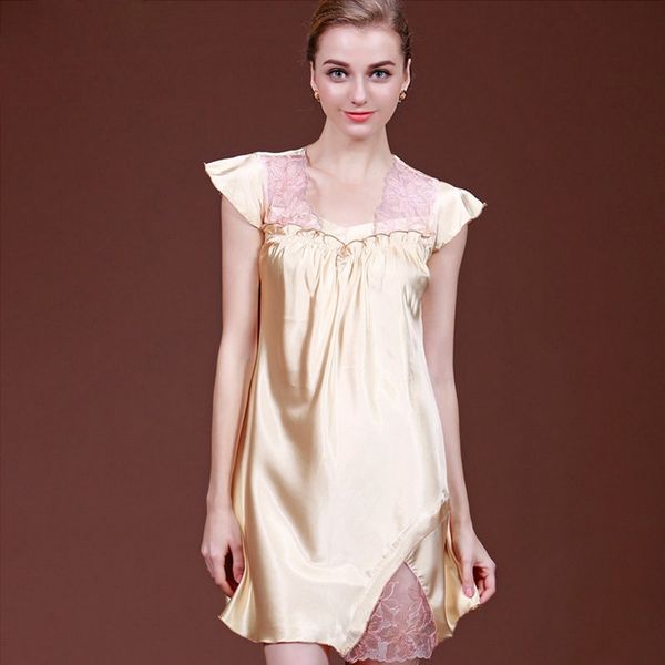 

вышитые шелковые пижамы женщин летом кружева сексуальное женское белье nightdress52, Black;red