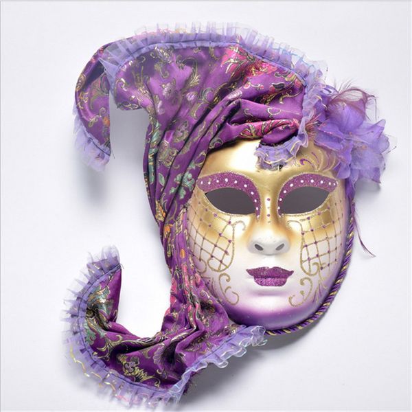 Maschera di travestimento di Halloween Cosplay Venezia antica dipinta con scialle di fiori Maschera femminile di prestazioni per feste a pieno facciale