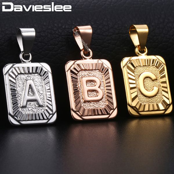 

davieslee подвеска для мужской женской площади первоначальное письмо a-z очарование белое розовое золото заполнено gpm12, Silver