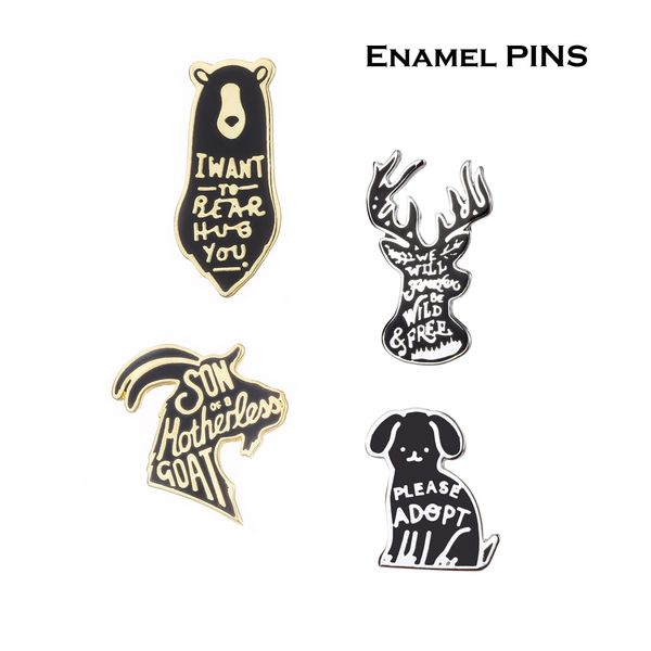 

black goat deer bear dog animal hard enamel brooches pins letters lapel pins for women men fashion clothes backpack hat jacket shirt badge, Gray