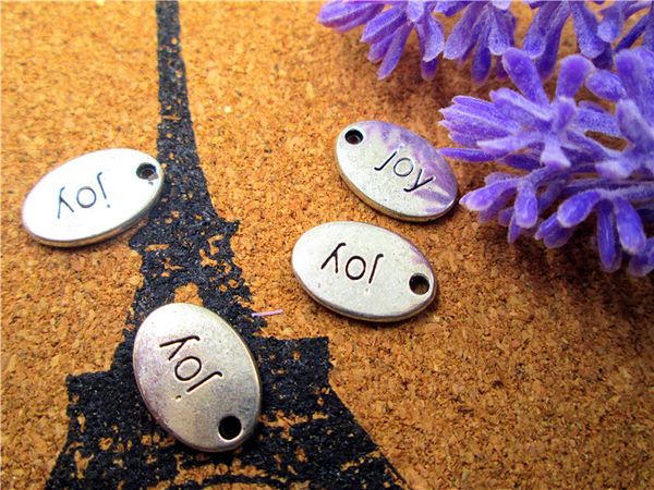 

60pcs---joy charms,oval antique silver joy charm pendants 10x14mm, Bronze;silver