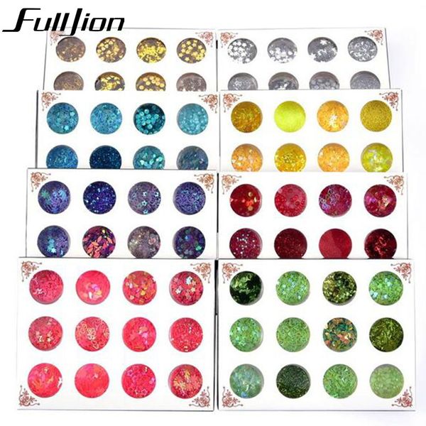 

fulljion sparkly star heart flakes nail glitter sequins rhinestone nail art decorations gel pigment powder diy tips tools, Silver;gold
