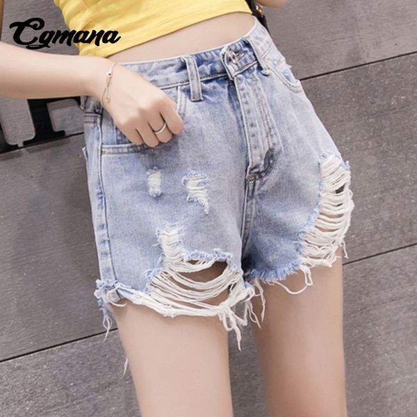 

cgmana high waist denim shorts 2018 female loose ripped hole shorts women's short jeans casual denim pocket jeans hot, White;black