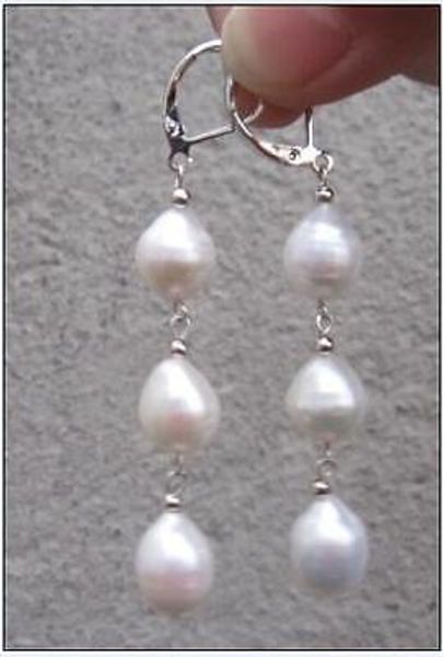 

fine huge 10-11mm real drop white south sea pearl earring 14k white gold, Silver
