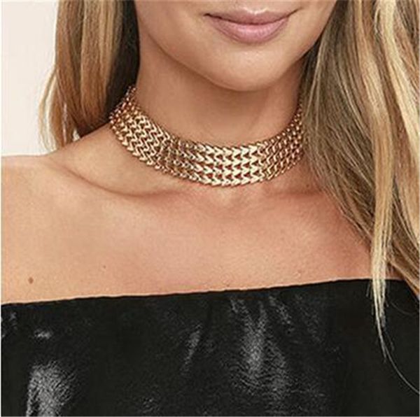 

new punk jewelry fashion silver gold tone wide link collar choker necklaces for women chunky chain bib necklace, Golden;silver