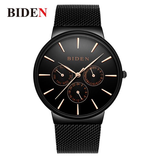 

relogio masculino men watch biden fashion men's quartz wristwatches steel mesh business male watch auto date clock, Slivery;brown