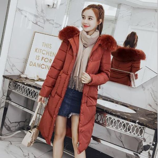

women down coats winter fashion long section parka big fur collar warm jacket female casual slim fit outwear down coat fr3004, Black