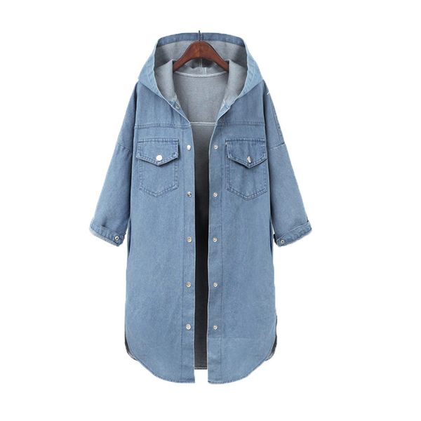 

vanovich pluz size denim trench coat for women spring and autumn new 2018 europe loose hooded long-sleeved windbreaker female, Tan;black