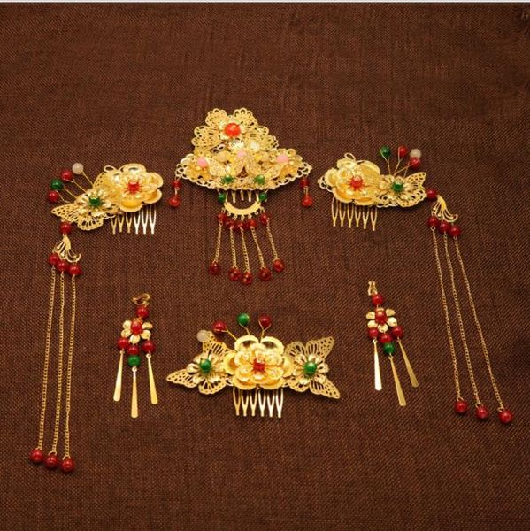 

new bridal headwear golden red chinese wedding accessories gowns, gowns, gowns and accessories, Slivery;golden