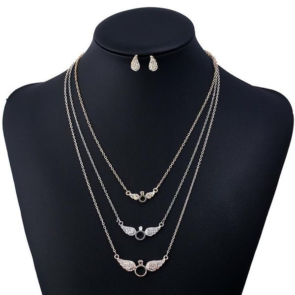 

european and american multi-layered necklace earrings set women, Slivery;golden