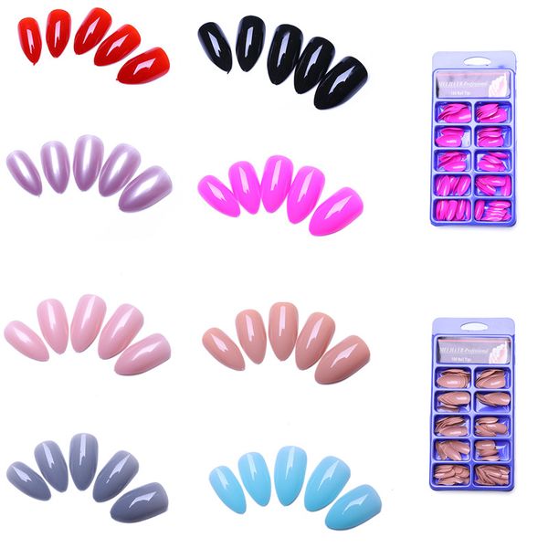 

100pc stiletto fake nails designs faux ongles full cover false nails artificial tips 8 different colors optional salon, Red;gold