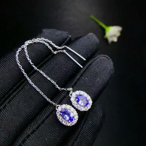 

shilovem 925 silver sterling natural tanzanite earrings trendy fine jewelry women 4*6mm new gift xhfe040602agts, Golden;silver