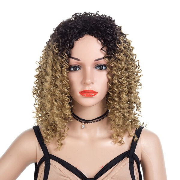 

african little curly headgear.synthetic afro loose hair wigs fashion for women heat resistant hair, Black