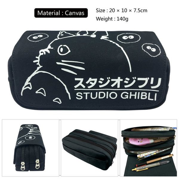 

1pc/lot black totoro pen bags double zippers pencil bag pencil case stationery container school supplies canvas kids gifts 20cm