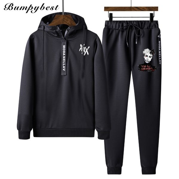 

bumpybeast autumn winter xxxtentacion hoodies+pant set 2018 casual men sporting suit men's tracksuit sweatshirt male two pieces, Gray