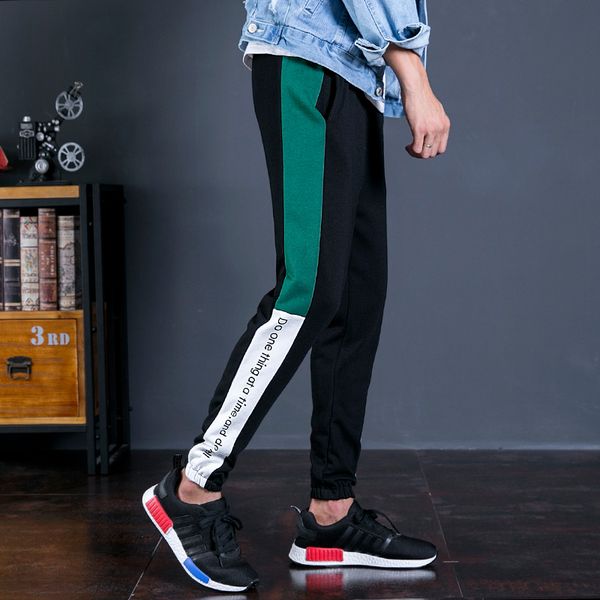 

autumn new pants men fashion side wide stripe mens casual sweatpant boys plus size loose mid waist men's long trousers 5xl, Black