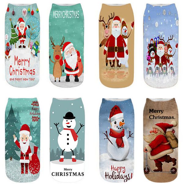 

socks & hosiery christmas women 3d xmas santa claus snow man holiday cotton short ankle sock, Black;white
