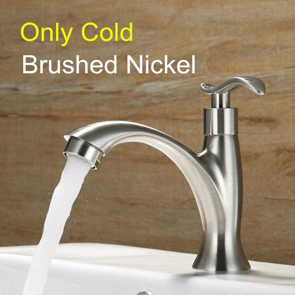 

brushed nickel single handle brass bathroom faucets basin fast on only cold simple faucet +1 pcs hose