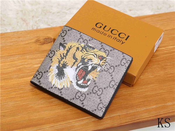 

High quality new men and women short PU animal print wallet luxury 6 color retro storage handbag wallet tiger head wallet