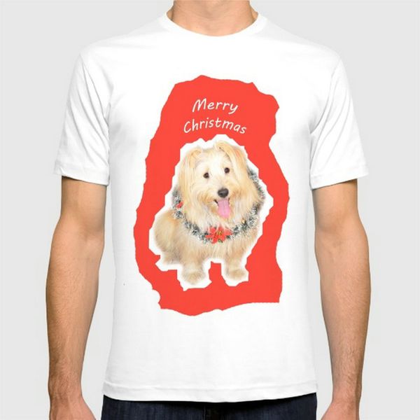 

new fashion merry christmas dog printing cotton o neck mens short sleeve mens tshirt male tees wholesale, White;black