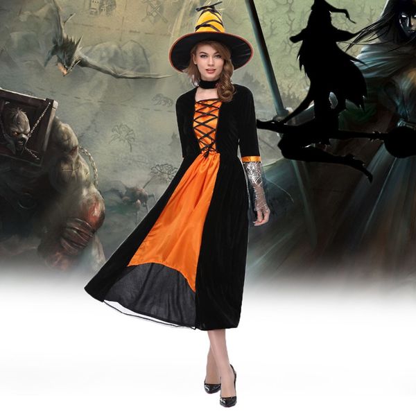 

gothic halloween costumes dress women 2018 new winter witch cosplay cloak ghost festival trendy theme party girl lace-up dresses, White;black