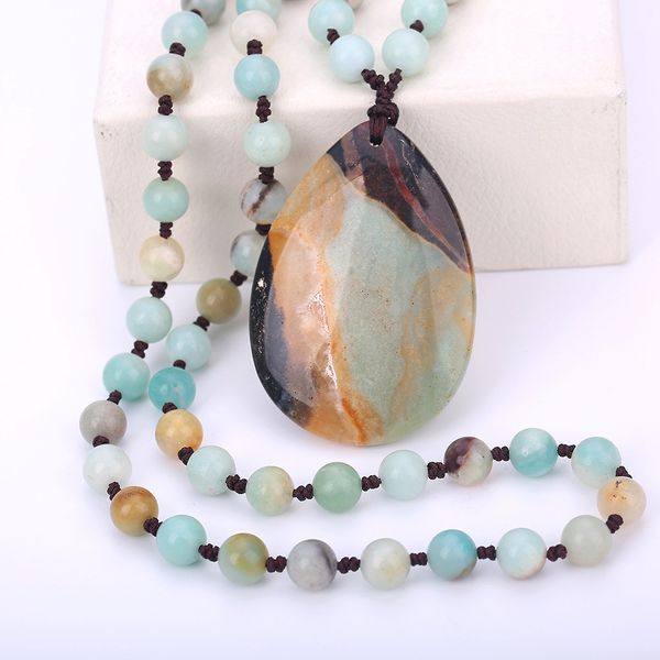 

natural stone crystal beads necklace & pendant water drop women necklace long chalcedony fashion sweater chain high choker gift, Silver