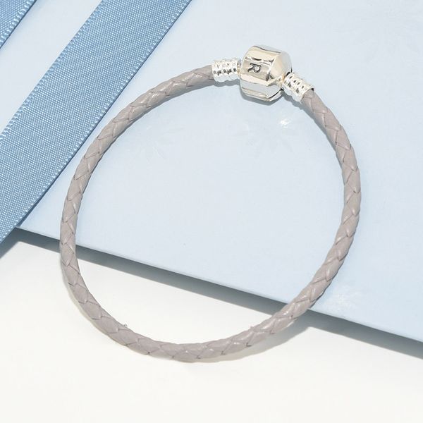 

Luxury Fashion Classic designer Gray Real Leather Women Mens Rope Bracelets Original box for Pandora 925 Sterling Silver Charms Bracelet